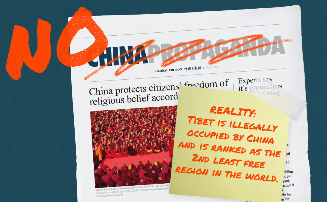 An image for the CancelChinaPropaganda campaign highlighting the false information that the Chinese government is placing in newspapers such as The Economist and the Wall Street Journal.