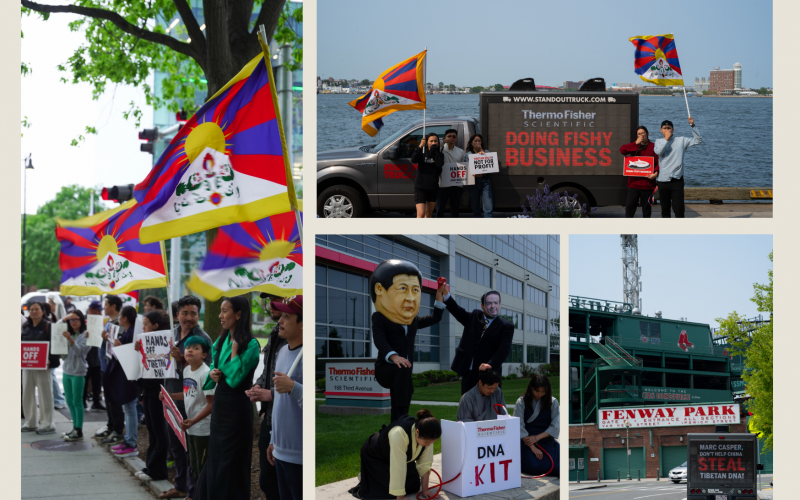 Tibetans protesting outside Thermo Fisher's HQ