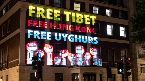 In July 2020 we organised a daring projection onto the Chinese Embassy in London - Free Tibet - Free Hong Kong - Free Uyghurs